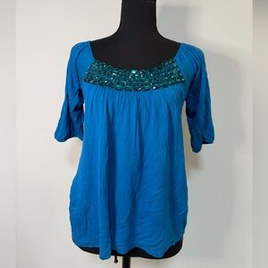 Embellished Teal Blue Women's Top